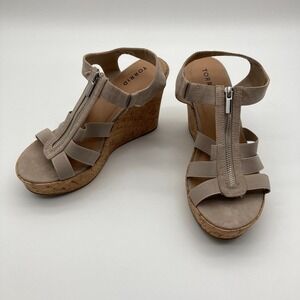 Torrid Tan Front Zip Cork Wedge Platform Sandals Women's Size 9.5WW 4.5" Heel